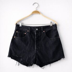 LEVI’S 501 Black Denim Cutoff Shorts High Rise Distressed Frayed Jean Shorts